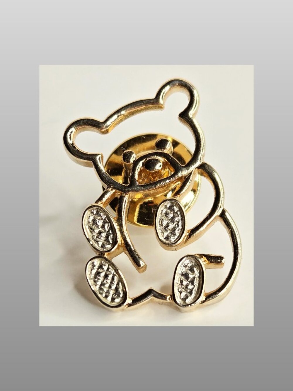 Vintage Avon Teddy Bear Pin Brooch Gold & Silver Tone 1" Animal 1980s